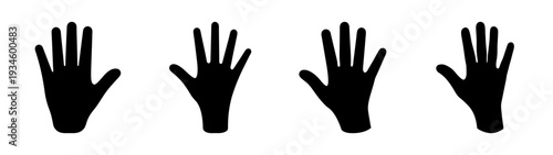 Four black hands raised up vector illustration, flat design gesture graphic