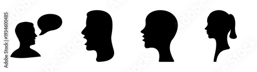 Diverse group of people silhouettes talking and communicating vector illustration