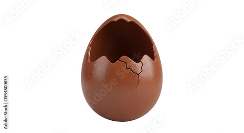 A broken chocolate Easter egg with a crack on a transparent background.