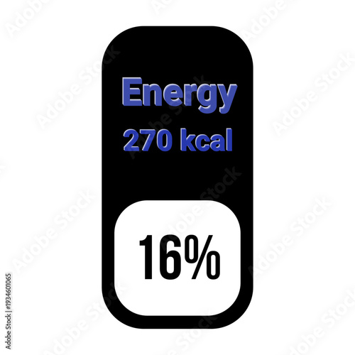 Nutritional energy value label featuring 270 kcal and 16 percent daily value indicator in a modern black and white pill shape design for food packaging and diet tracking.