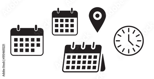 Calendar time planning schedule vector illustration flat design icons set