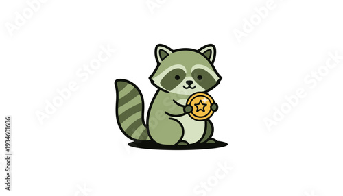 Vector raccoon holding clover for St Patricks Day environmental awareness and eco-friendly business branding