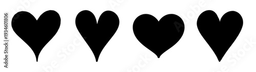 Set of four black heart icons, love and compassion symbols, vector illustration, flat design