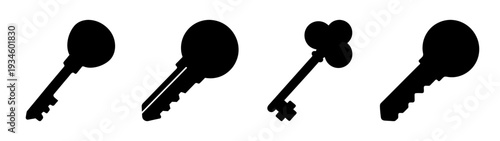 Four black keys in a row vector illustration, flat design graphic