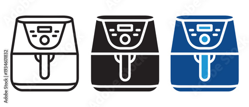 Air Fryer Icon Set – Kitchen Appliance and Cooking Vector Illustration. Flat and Outline Home Appliance Vector Pack.