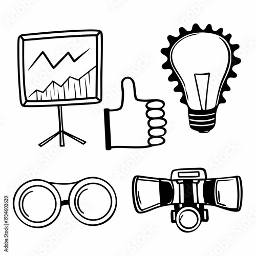 Creative business icons set with presentation chart and lightbulb idea