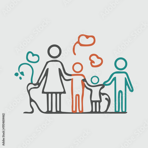 Family and relationships line icon set. Vector pictograms of couples, parents, children, hands, hearts, home, people, love, and care, thin linear illustration.
