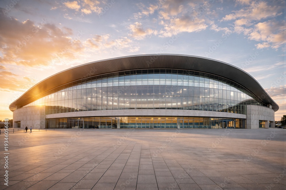 Obraz premium Modern Velodrome at Sunset with Reflection