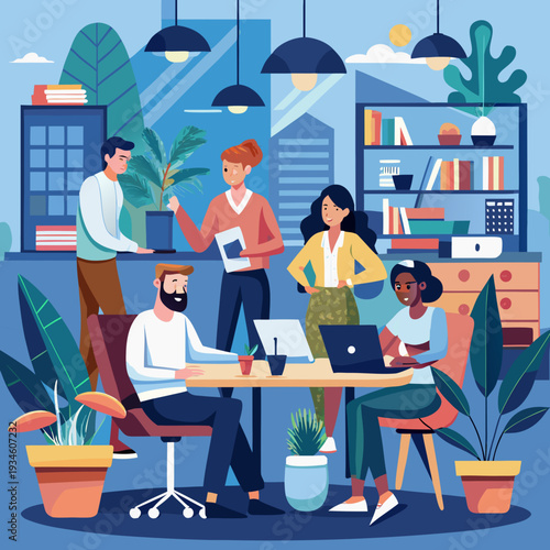 business meeting at the office. Modern Office Setting Features Diverse Team