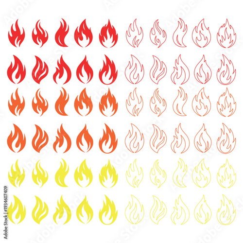 Vibrant Gradient Fire Flame Outline Icons Collection Vector EPS