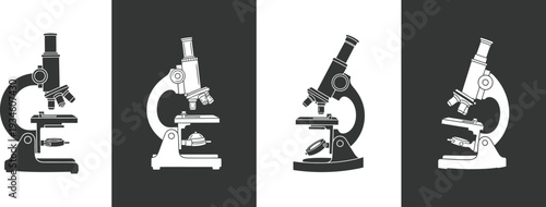 Four different types of microscopes are shown on white background