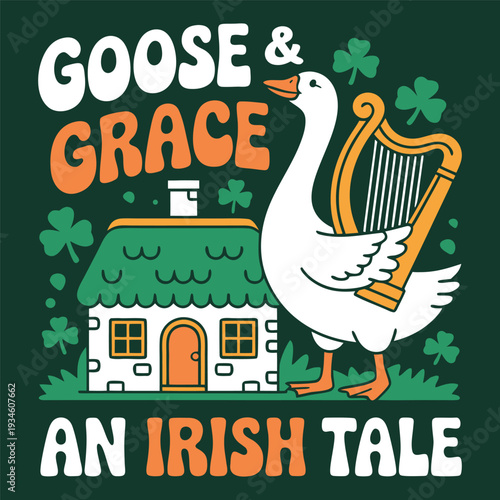 Goose Grace an irish tale with a swan and harp illustration