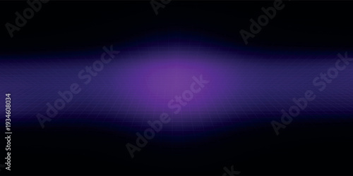 Neon wireframe horizon background. Light pink grid room floor in perspective. Glow magenta retro futuristic wallpaper. Abstract checkered plane landscape. Neon game floor surface. Vector backdrop