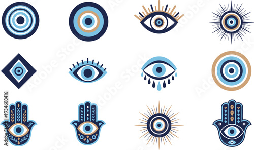 One eye symbol, Hamsa Hand Evil Eye Symbol Vector Illustration, Concentric Geometric Spiritual Protection Motif
