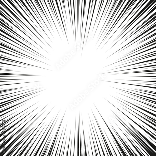 Radial lines of speed. Manga. Rays radiating from the center of the composition create the effect of rapid acceleration and visual momentum. Speed lines.