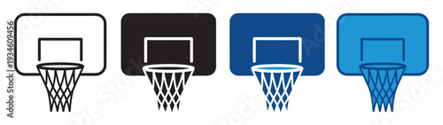 Basketball Hoop Icon Pack – Flat and Outline Court Equipment Symbols
