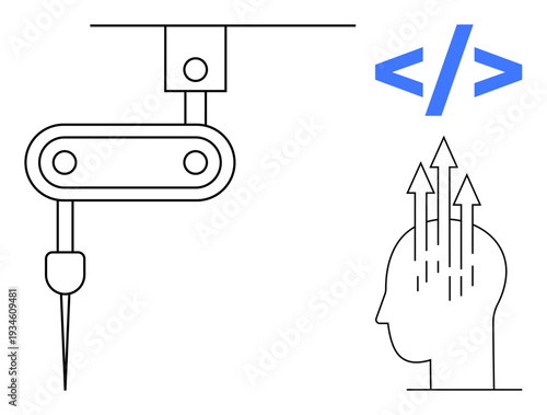 Artificial intelligence concept. Artificial intelligence with robotic machinery and human brain creativity. Artificial intelligence in automation and innovation. For tech, automation, education