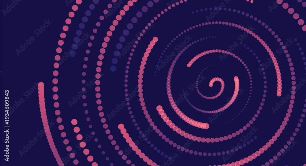 Obraz premium Illustration of vibrant purple and pink spiral pattern with dotted lines on dark blue background