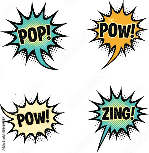 Vector illustration of comic book sound effects pop pow zing