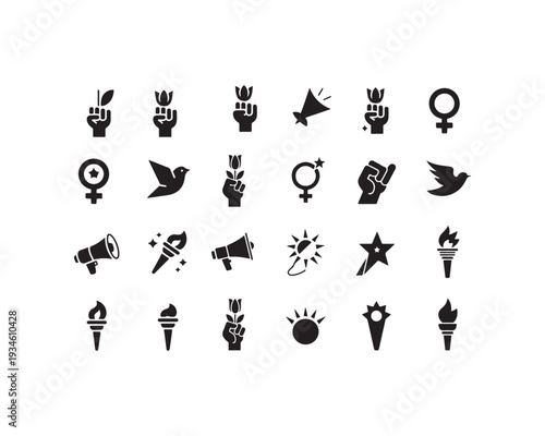 Collection of Black Silhouette for Peace Freedom Feminism and Protest