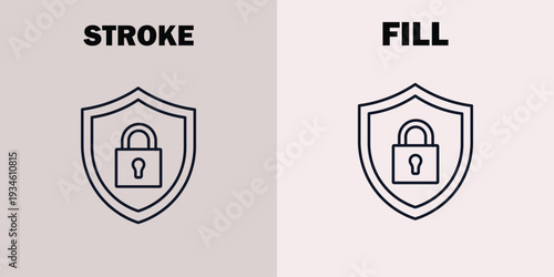 Two shield one stroke one fill with padlock inside security protection d