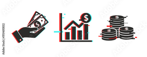 Financial growth concept: cash in hand and rising profits with 3d effect