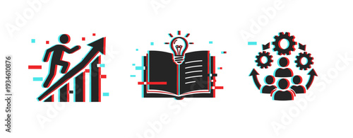 Growth and learning: progress, knowledge, and teamwork represented through creative icons