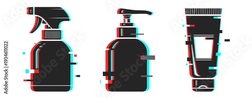 Glitch effect on spray bottle, pump bottle, and tube design