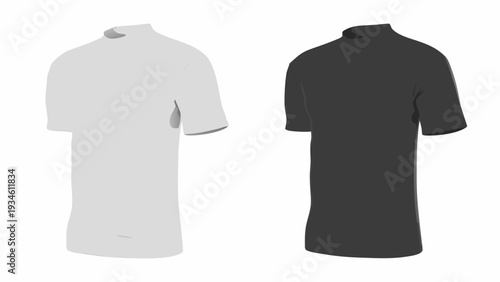 Folded white and black t shirts on plain background