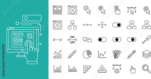 A collection of various icons and symbols on a white background