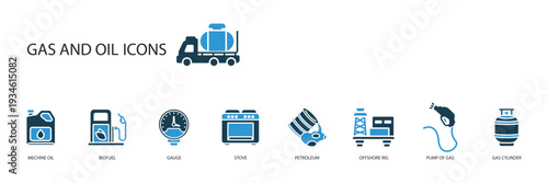 gas and oil icons set outline and Flat Style,transparent background