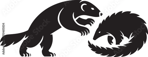 Wolverine and pangolin silhouette fighting predator prey animal graphic design
