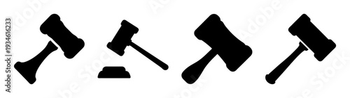 auction hammer icons vector illustration, flat design, charity auction symbols