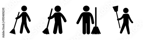 People cleaning with brooms and a dustpan vector illustration, flat design