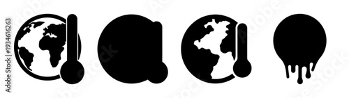 Climate change icons set with melting earth and thermometer vector illustration