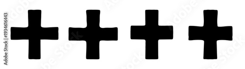 Medical assistance symbol vector illustration, flat design with black crosses on white background