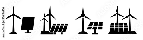 Renewable energy sources vector illustration, solar panels and wind turbines flat design