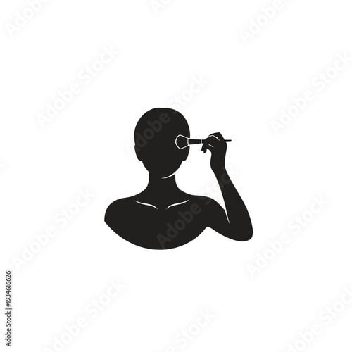 Minimalist Black Silhouette Icon of a Person Applying Makeup with a Brush, Symbolizing Beauty Routine, Personal Grooming, and Cosmetic Enhancement for Self-Care