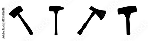 Four black hatchets in different positions vector illustration, flat design