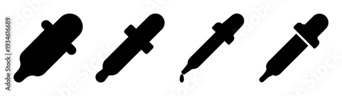 Four black eyedroppers vector illustration, flat design graphics