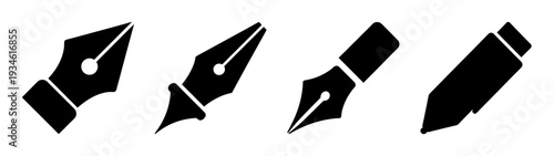 Four black pen nibs and a marker tip vector illustration, flat design graphic