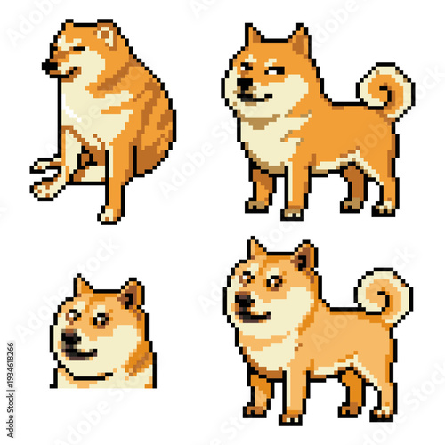 Funny Pixel Shiba Inu Dog Set – Meme Style 8-Bit Internet Dog Character Collection