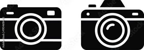 Two classic film cameras facing opposite directions in a minimalist design Vector