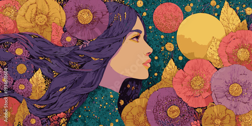 A woman with long brown hair and a flower crown enjoying a sunny day