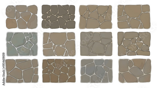 Irregular Flagstone Patio Texture Top View Vector Set for Garden and Landscape Design
