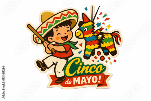 Retro 1950s Cinco de Mayo Piñata Celebration Sticker