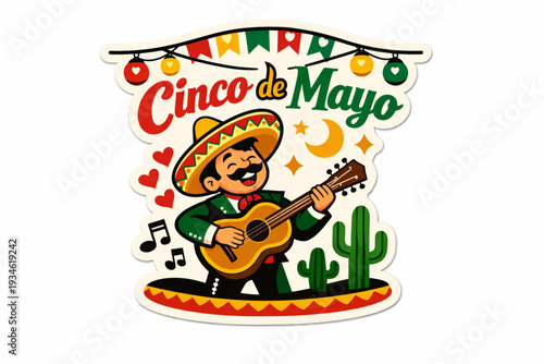 Retro 1950s Cinco de Mayo Serenading Guitarist Sticker