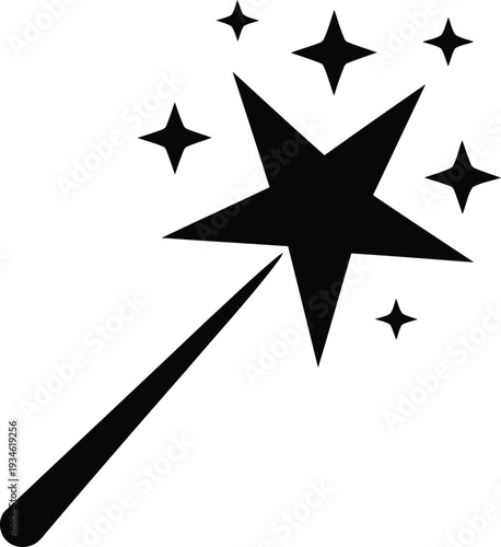 A classic magic wand with sparkling stars at the top glowing in fantasy style Vector