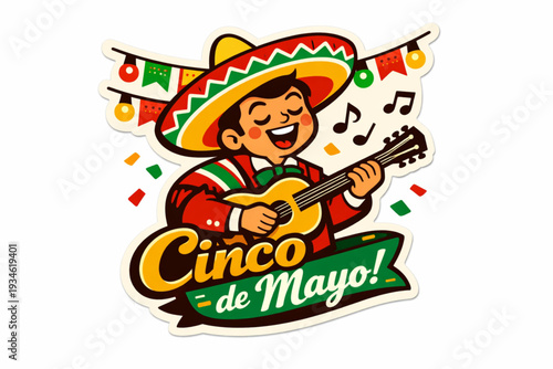 Retro 1950s Cinco de Mayo Serenading Guitarist Sticker