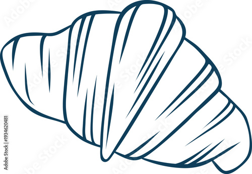 Croissant, French pastries, simple vector icon in doodle and sketch style with Mediterranean blue lines. Hand-drawn bakery symbol for cafe menus or patisserie branding